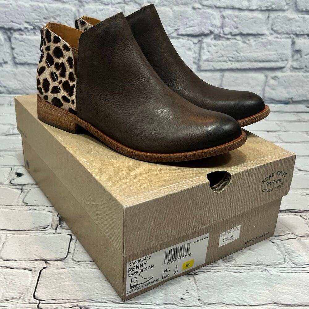 NEW Kork Ease Renny Booties brown Animal Print size 8 Calf Hair & Leather